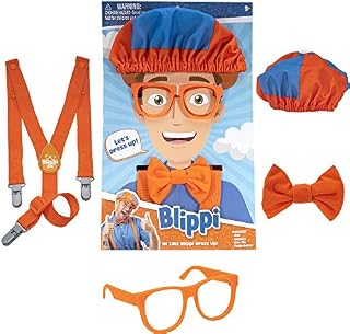 Blippi Costume Roleplay Accessories, Perfect for Dress Up and Play Time - Includes Iconic Orange Bow Tie, Suspenders, Hats and Glasses, for Young Children and Toddlers - Roleplay Set