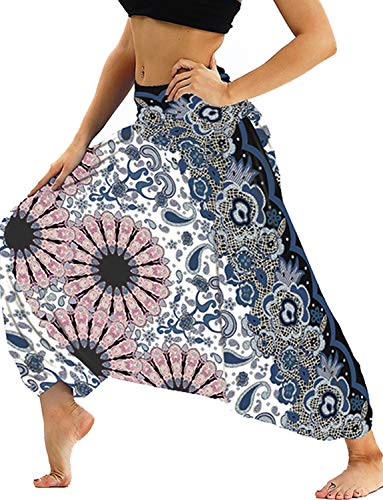 TIANNBU Women Casual Trousers Patchwork Hippie Boho Pants Baggy Yoga Pants,011