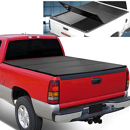 FRP Hard Solid Tri-Fold Adjustable Truck Tonneau Cover Compatible with Chevy Silverado/GMC Sierra 1500 2500HD 3500HD 6.5Ft Fleetside Bed 07-14, Black Powdercoated