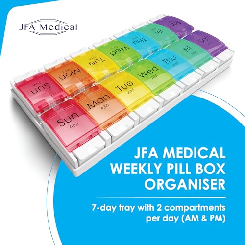 JFA Medical Weekly Pill Box Organiser/Reminder for Medicines Supplements, Vitamins, 7days, 2 compartments per Day - Image 3