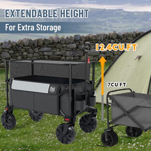 Image of Timber Ridge Foldable Wagon 350L Extendable Height, Large Capasity Collapsible Wagon Cart with All Terrians Detachable Wheels, Compact Folding Utility Wagon for Camping, Fishing, Shopping Grey
