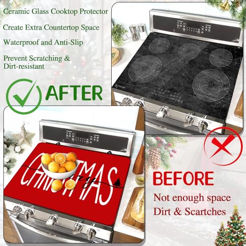 Image of Happy Christmas Stove Top Cover for Electric Stove 28 inchx 20 inch, Xmas Heat Resistant Glass Top Stove Cover Protector, Glass Cooktop Covers, Kitchen Flat Electric Stove Top Covers