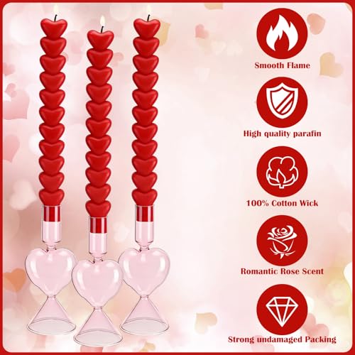 Treela バレンタインデーハートキャンドル6個セット ハートテーパーキャンドル3個 バレンタインガラスキャンドルスティックホルダー ピンクレッドテーパーキャンドルホルダーキット バレンタインギフト 記念日 ウェディング ホーム用 [5]