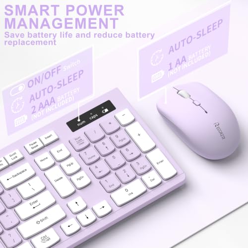 Image of Wireless Keyboard and Mouse Combo, Full-Sized Wireless Keyboard and Adjustable DPI Mouse, 2.4GHz USB Receiver, Keyboard and Mouse for PC, Windows, Desktop, Laptop (Light Purple)