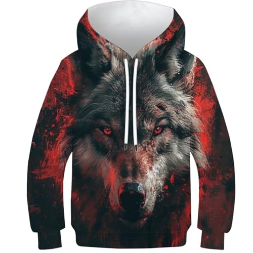 Hoodie loups gris garçons avec poche manteau imprimé 3D 12-14Y