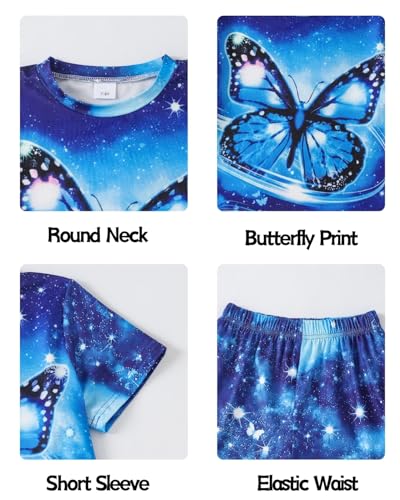 Image of 9-16Y Tween Girl Clothes 2 Piece Short Sleeve Heart Print Top and Shorts Teen Girl Summer Outfits Short Set