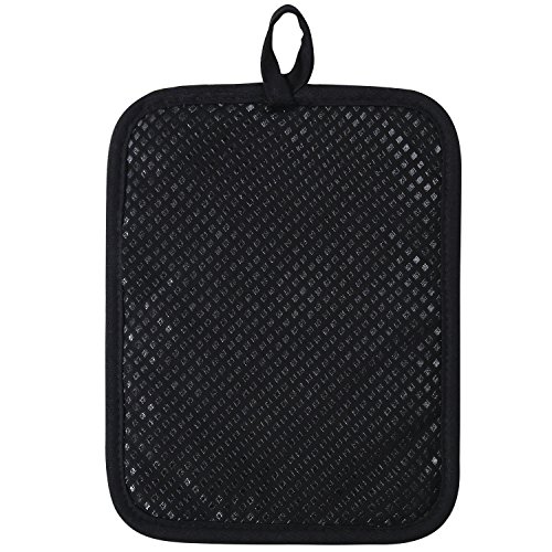 100% Cotton With Silicone Kitchen Everyday Basic Pot Holder Heat Resistant Coaster Potholder Oven Mitts With Pocket For Cooking And Baking Set Of 2 Black #TOP2
