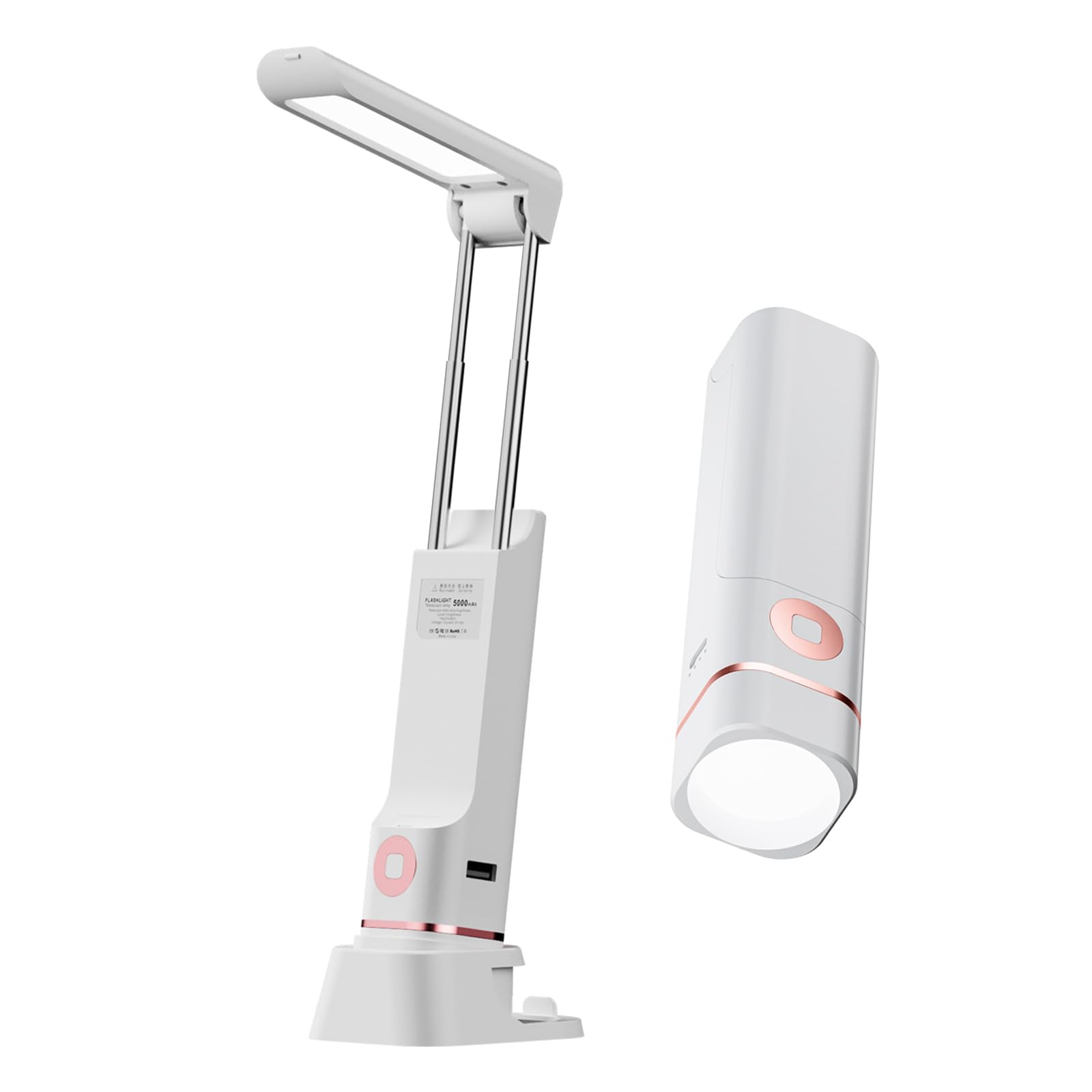 Maxspace LED Desk Lamp, Foldable Portable Desk Light with Flashlight Function&Eye Caring Study Lamp with 3-Speed Dimming, Office Lamp with Charging Function for Indoor Outdoor (White) (White)