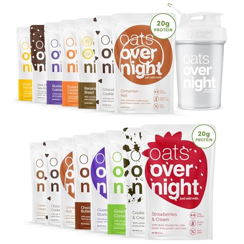 Image of Oats Overnight Party Variety 8 Pack & Vegan Variety 8 Pack - 20g Protein, High Fiber Breakfast Shake - Gluten Free, Non GMO Oatmeal