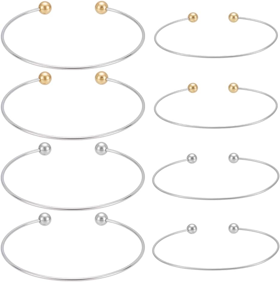 UNICRAFTALE 8pcs 4 Styles Stainless Steel Cuff Bangles Making Ball End Expandable Half Opening Bangle Adjustable Wire Blank Torque Bracelet for DIY Bracelets Jewelry Making 1.2/1.8mm Thick