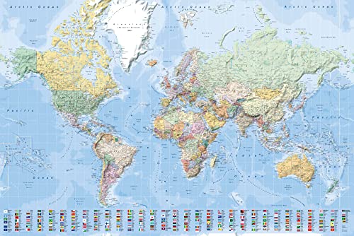 Landkarten - Poster - XL-Weltkarte mit Flaggen englisch/XL-World Map with flags english