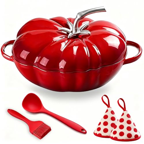 French Tomato Cocotte Enameled Cast Iron Dutch Oven 5Qt With Lid