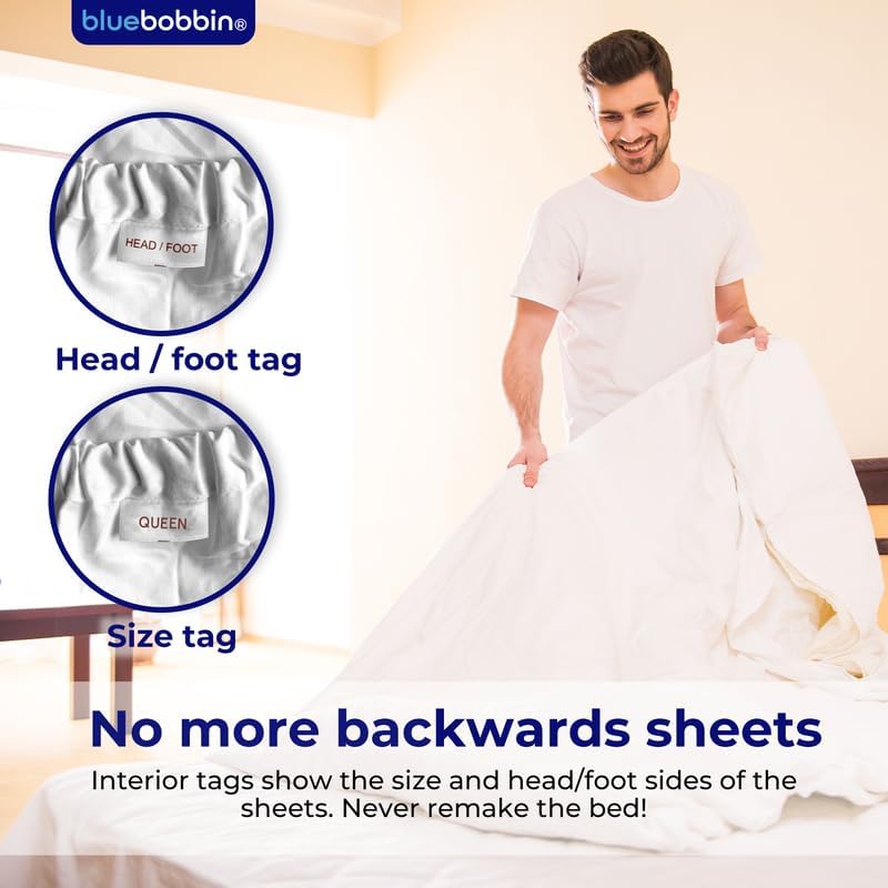 Miniatura 7 de Juego de sábanas de 4 piezas, 100% algodón egipcio de 1000 hilos, bolsillo profundo de 18 pulgadas, suave, colección de ropa de cama de hotel de