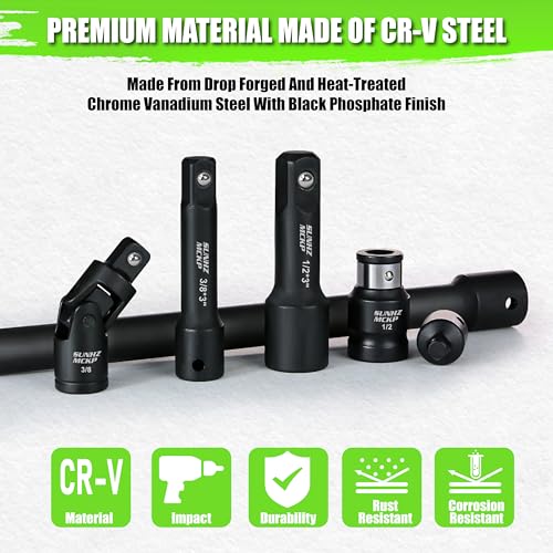 Image of 18-Piece Impact Socket Extension Set - 1 /4 inch 3 /8 inch 1 /2 inch Drive Socket Extension Bars, Includes Ratchet Extension Set, Socket Adapter Set, Swivel Universal Joints & Impact Coupler, CR-V Steel