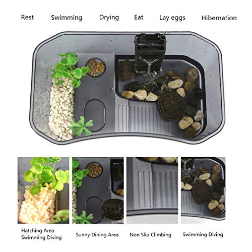 Image of Hamiledyi Turtle Tank Aquarium,Reptile Habitat,Turtle Habitat Terrapin Lake Reptile Aquarium Tank With Platform Plants For Crayfish Crab (Black)