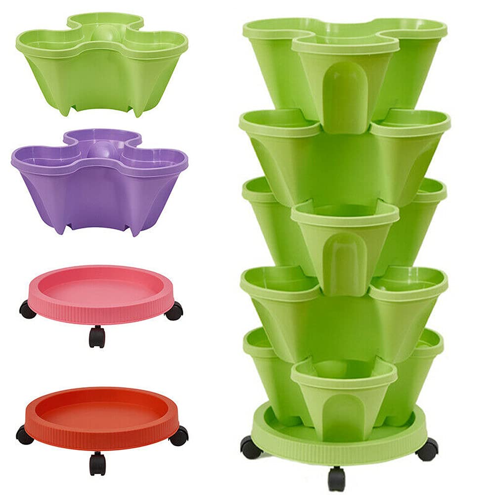 Pot de fleur empilable 5 couches vert balcon avec plateau