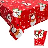 YAAVAAW Juego de 2 manteles de plástico rectangulares para mesa de Navidad de 54 x 108 pulgadas, grandes, desechables, para fiestas de Navidad, mantel rojo para mesa de Navidad, mantel de Navidad para