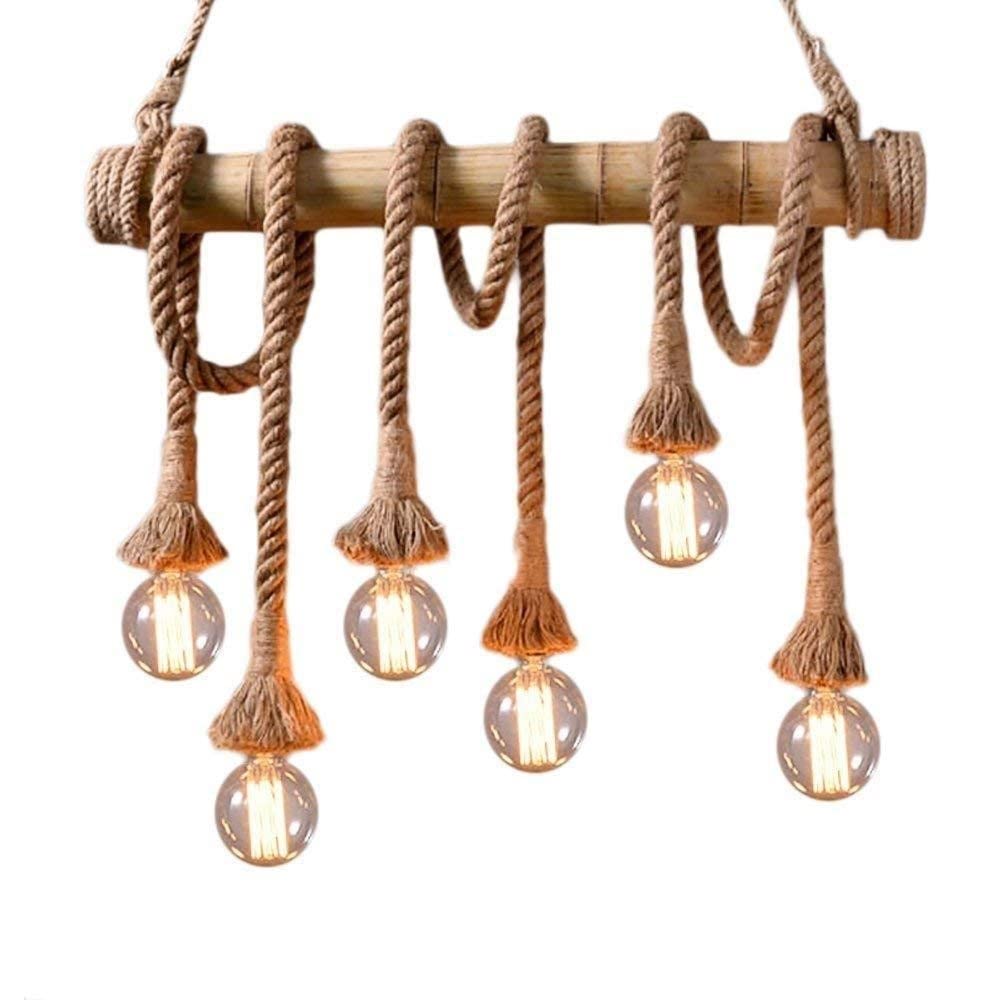 Lampa wisząca z bambusowej liny konopnej