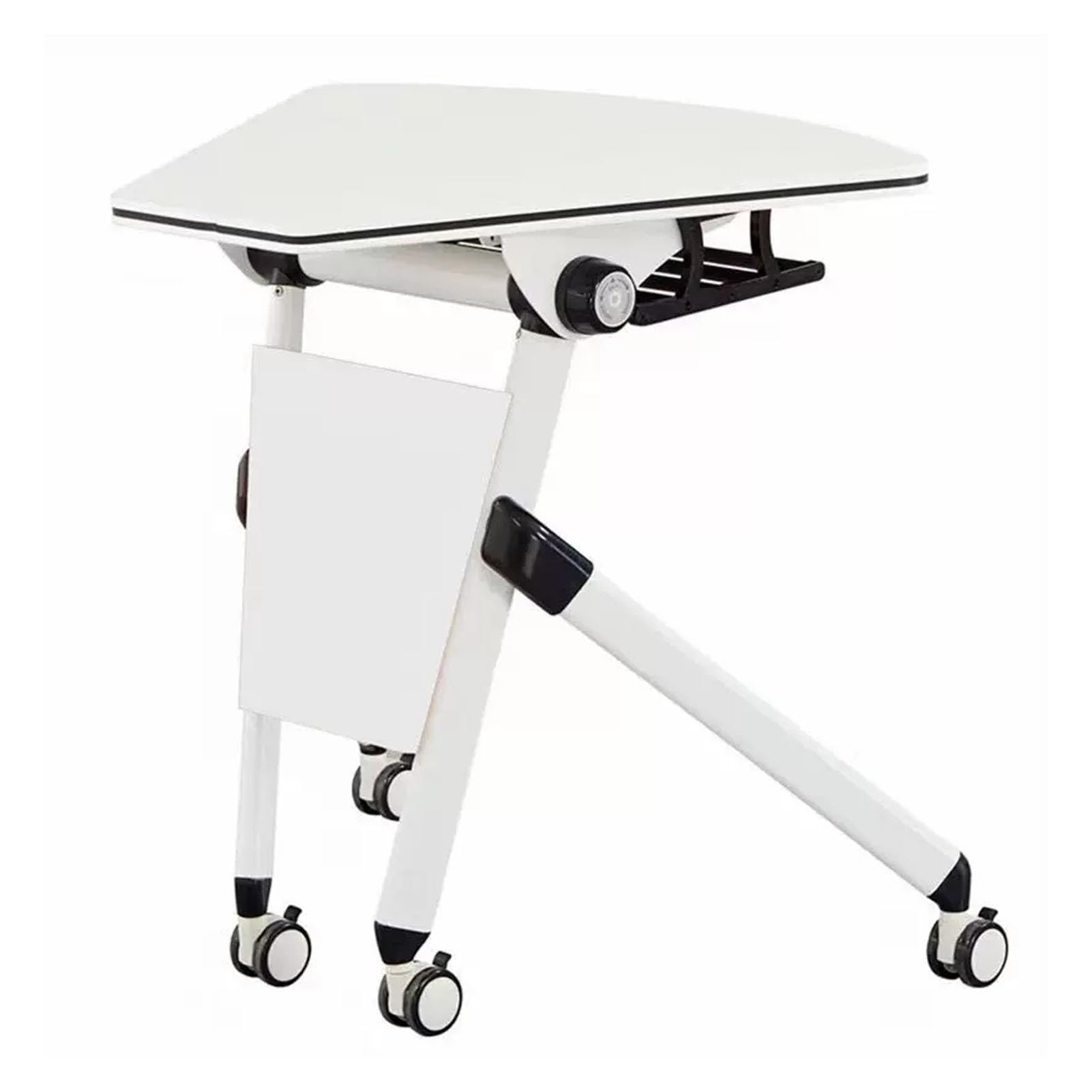 Klappbarer Konferenztischmit Rollen, Mobiler Klapptischmit Metallablage und Trennwänden, Kleiner, Klappbarer Besprechungstischmit Metallbeinen, Weiß, 31,5 X 19,7 X 2 cm