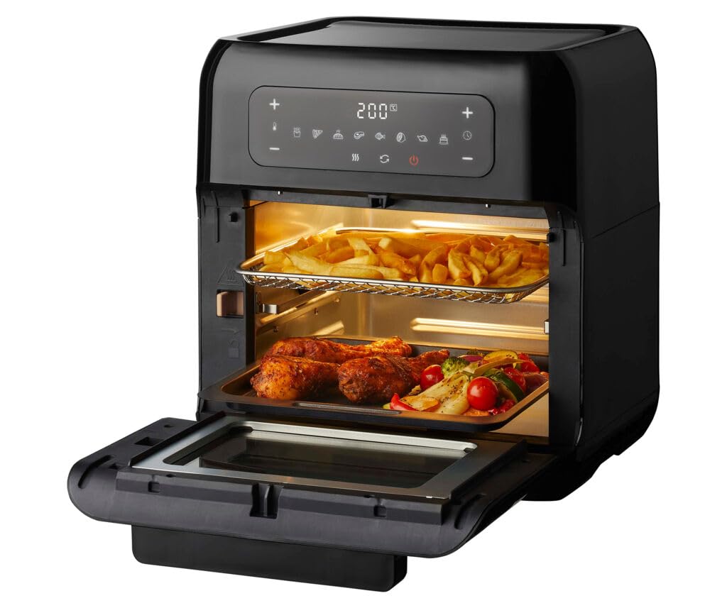 Tomado TAF1201B Airfryer Oven with rotisserie chicken and fries