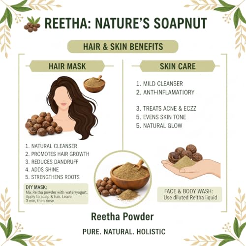Image of Reetha Powder for Hair Growth, Hair Fall Control & Deep Scalp Cleansing | 100% Pure Natural Herbal Powder | Dandruff Care & Healthy Hair | For Men & Women (50g)
