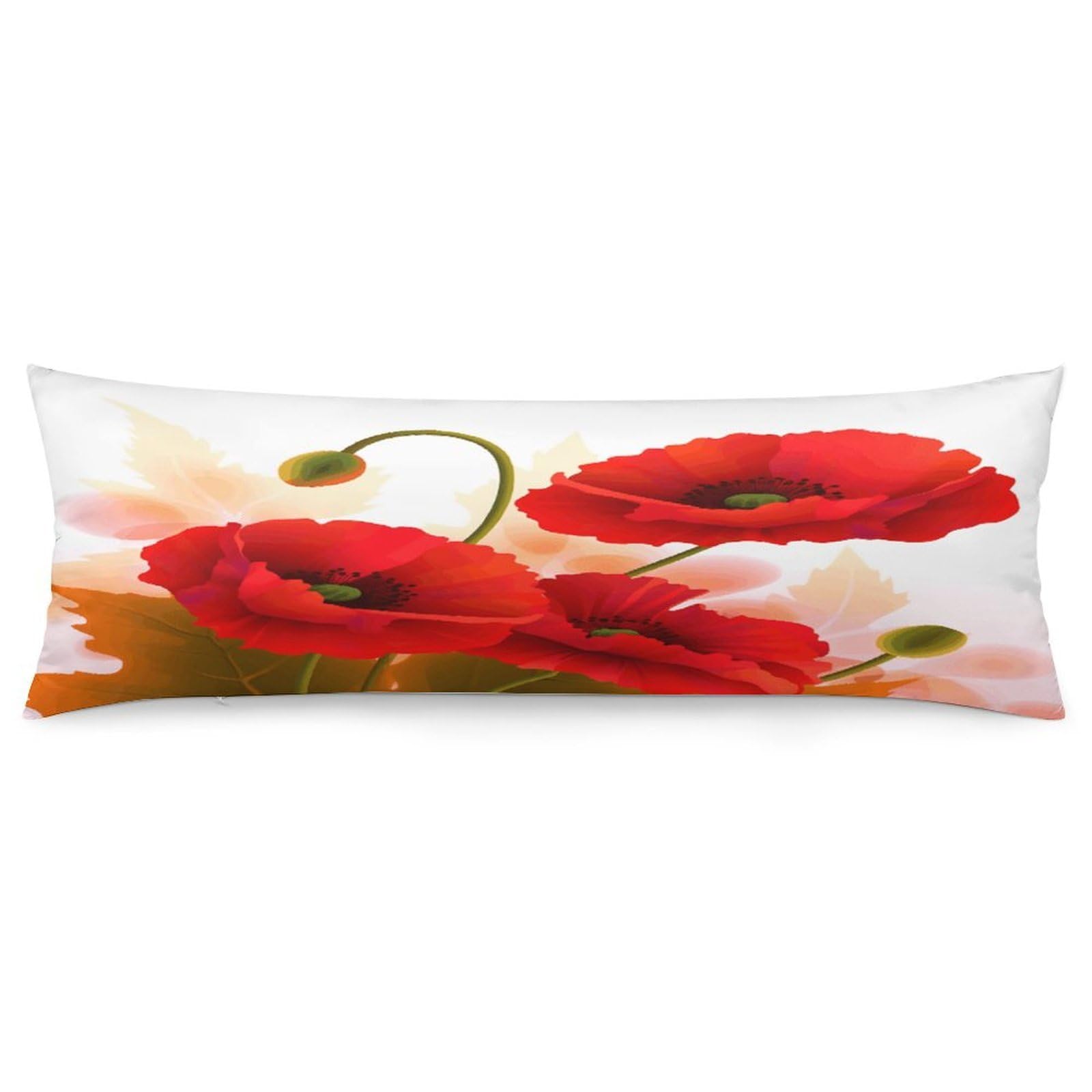 Poppy Flowers Vivid Petals Body Pillow Cover Soft Full Long Pillow Cover Decorative Large Pillow Case Cozy Body Pillow Pillowcase Pillow Shams for Bed Sofa Couch Room Decor 18.9 X 53 Inch