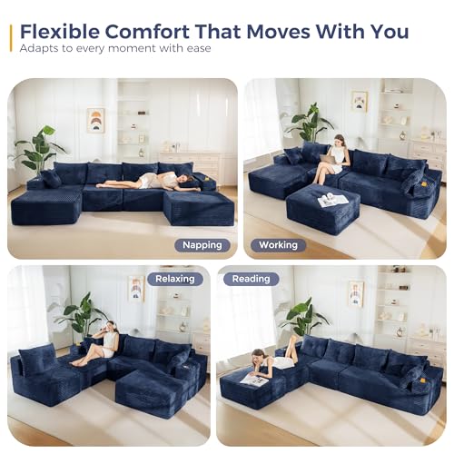 Image of MAXYOYO 132 inch Giant U-Shaped Modular Sectional Couch, Modern Boneless Couch for Living Room, Sofa in A Box, Oversized Sofa with Deep Seat, No Assembly Required, Navy