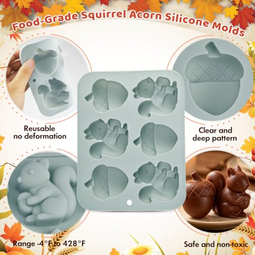 Image of 2PCS Thanksgiving Silicone Molds, 6-Cavity Acorn Squirrel Fall Molds