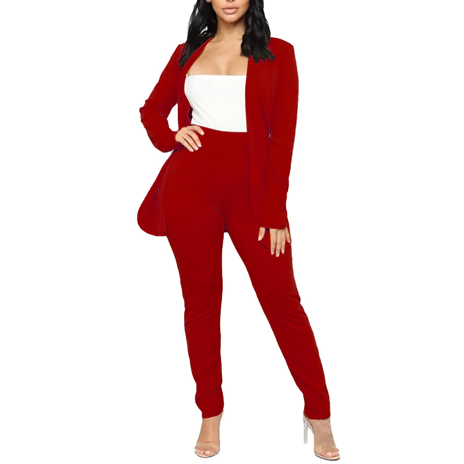 Tailleur - Elegante conjunto de chándal para mujer Slim Fit cómodo blazer de manga larga+pantalones de oficina chaquetas de dos piezas elegante otoño invierno para ceremonia para bodas y