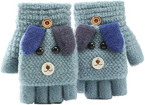 Cartoon Unisex Kids Fingerless Flap Cover Gloves - Convertible Flip Top Warm Mittens With Mitten Cover Cute Cartoon for 5-12 Ages Boys and Girls