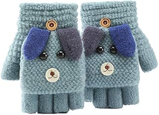 Cartoon Unisex Kids Fingerless Flap Cover Gloves - Convertible Flip Top Warm Mittens With Mitten Cover Cute Cartoon for 5-12 Ages Boys and Girls