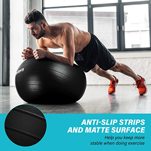 GalSports Exercise Ball (45cm-75cm), Anti-Burst Yoga Ball Chair with Quick Pump, Stability Fitness Ball for Birthing & Core Strength Training & Physical Therapy (Black, XL (68-75cm)) - Thumbnail 2