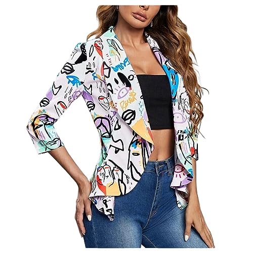 Blazer graphique pour femmes sans bouton | Veste tailleur chic à revers imprimé
