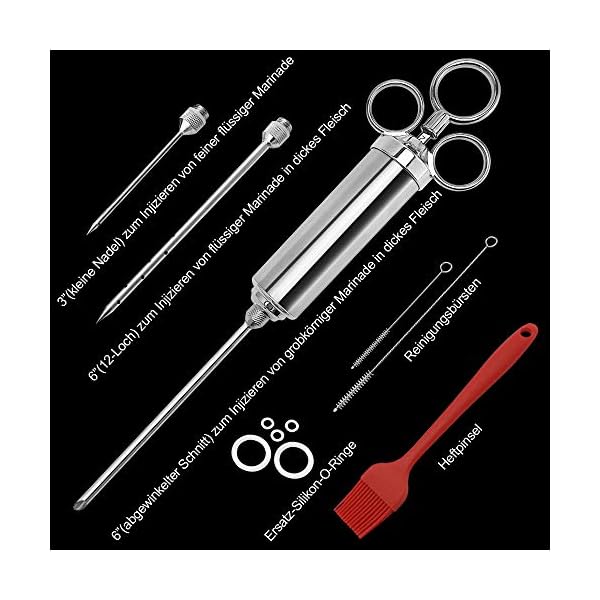 BBQ Bratenspritze Marinade Injector 60ml mit 3 Nadeln Marinadenpinsel, Edelstahl 304 Marinadenspritze Gewürzspritze… – Bild 3