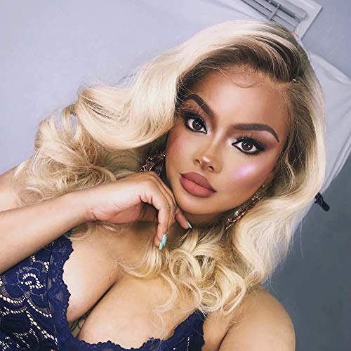 ANDRIA Ombre Honey Blonde Color Short Bob Glueless Natural Wave Synthetic Heat Resistant Fiber Hair Wig For Black Women Dark Brown Root Ombre Blonde Hair Wig 14 Inch Dirty Blonde Wigs