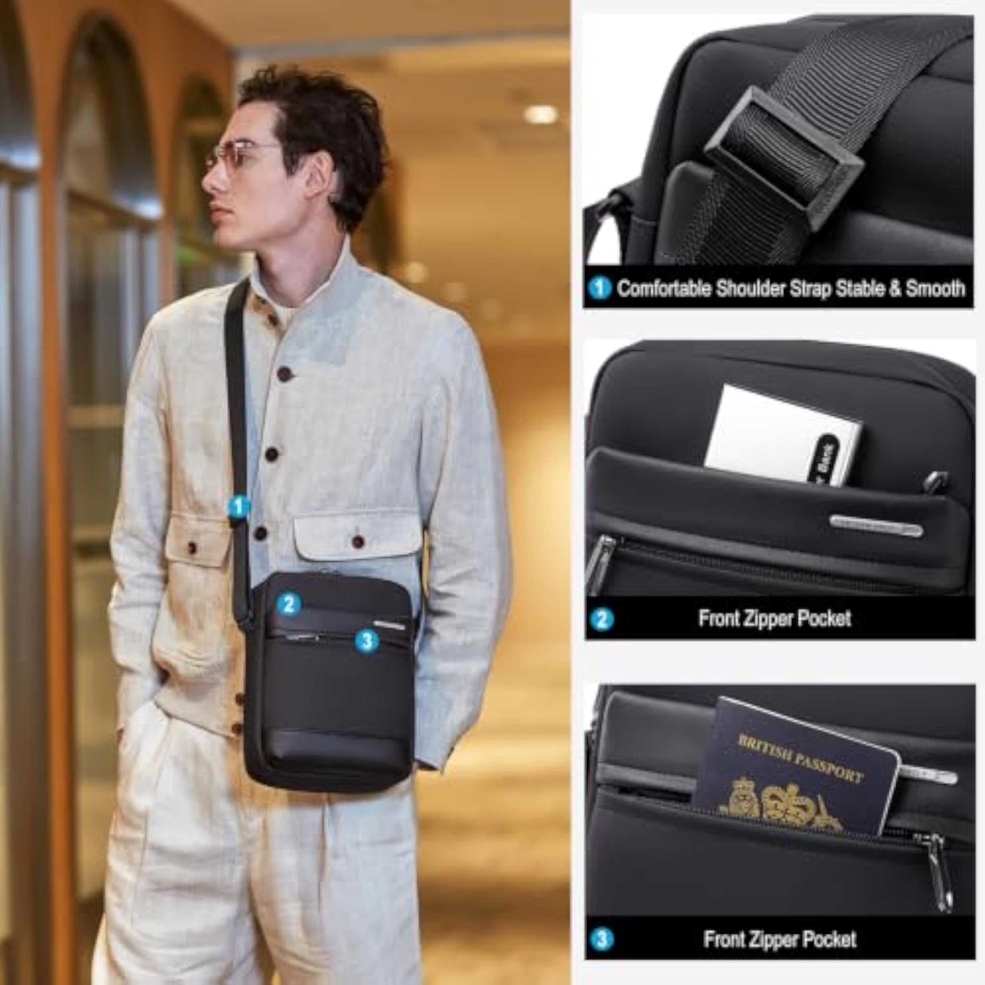 Sling Bag for Men, Water-Repellent Crossbody Shoulder Bag