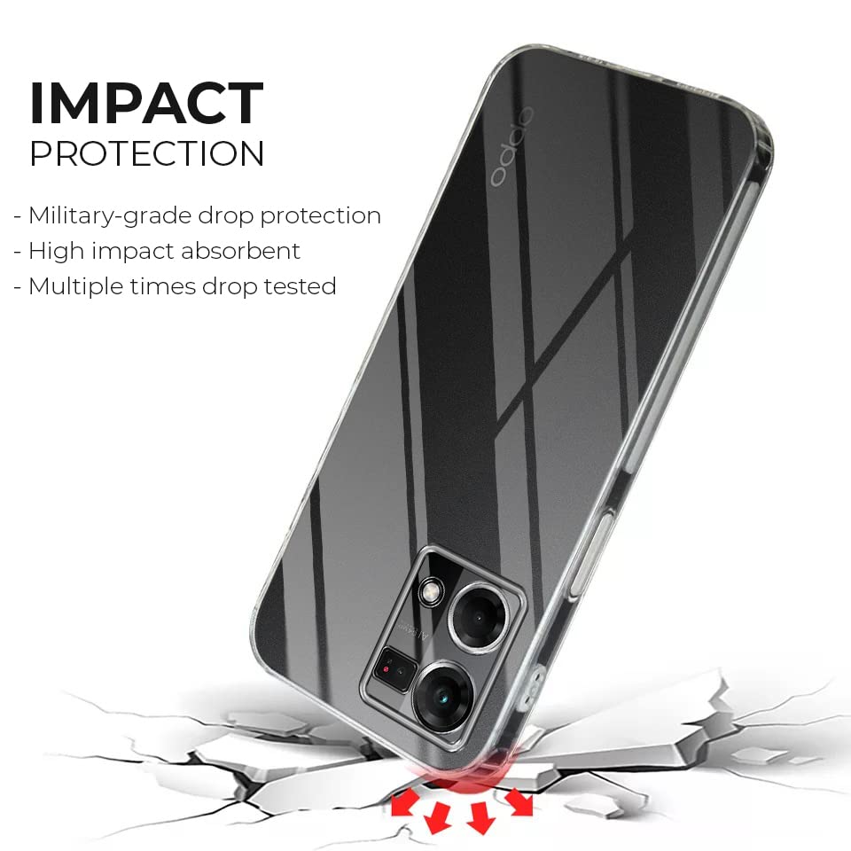 Image of Jkobi Back Cover Case for Oppo Reno7 | Reno 7 4G (Silicone Crystal Clear | Pure Camera Protection | Soft and Flexible for Charger and Headphone sockets | Shockproof Bumpers | Transparent)