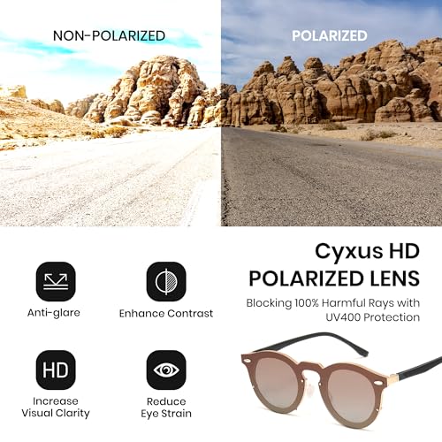 Cyxus Adjustable Tint Sunglasses 1-17 Gears Rounded Polarized Glasses Lenses Advanced ND Filter Lens Technology P1317 (Matte Gold Frame Teal Lens)2