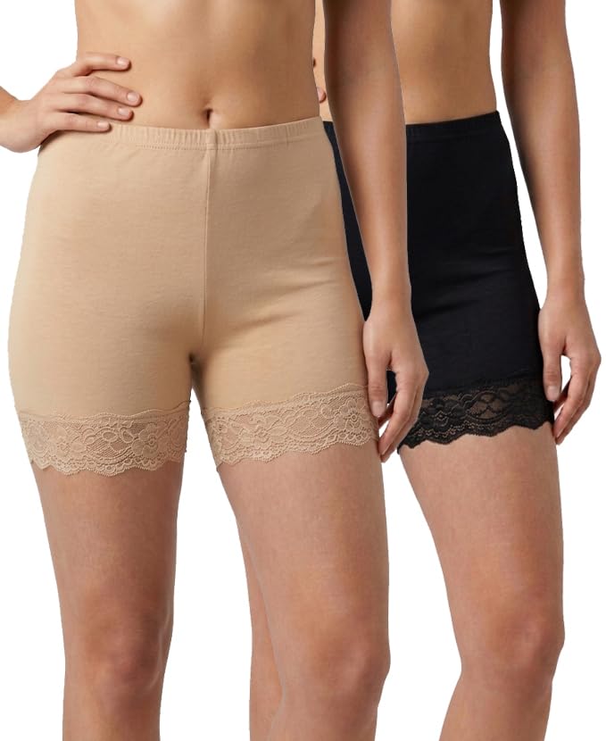 nicsy Anti Chafing Inner Shorts for Women | Mid Thigh Cotton Stretchable Breathable Boy Shorts Under Dress | Soft Lace Hem Long Leg Panty for Girls-picture-10