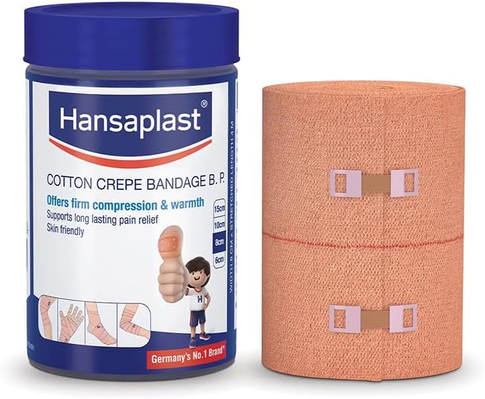 Hansaplast Soft Cotton Pain Relief Crepe Bandage Pack of 1 (8CMx4MTR)