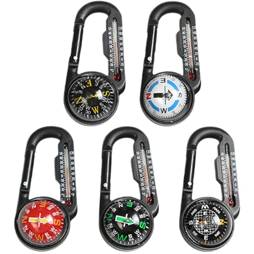 Compass Hiking Survival, 5 piezas Brújula de Plástico Impermeable con Mosquetón y Termómetro, Llaveros para Supervivencia en Camping al Aire Libre miniatura 2