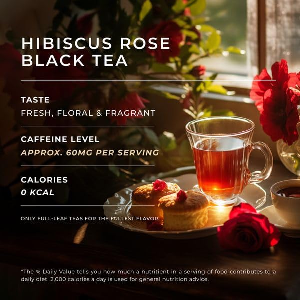 Miniatura 3 de Gya Tea Co Té negro de rosa de hibisco, hojas sueltas, té de hibisco, té de rosa con cafeína, té negro de hibisco 100% natural sin ingredientes
