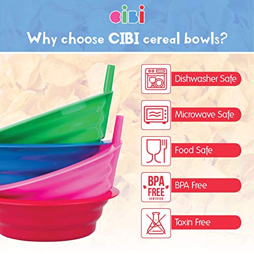 Cereal Bowls With Straws For Kids By Cibi | Bpa-Free Plastic | Toddler Sip-A-Bowls With Built-In Straw For Cereal And Soup | Set Of 4 Colorful Breakfast Bowls #TOP2