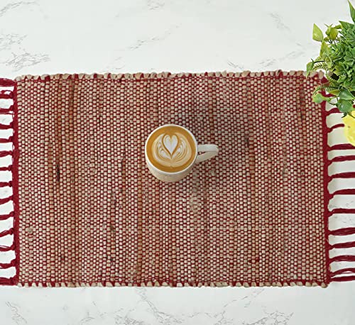 Image of The Home Talk Hand-Made Tablemat - Vintage Mats for Parties, Dining Table, Coasters - Decorative Placemats - 100% Jute Natural Fibers - Pack of 4 (13 x 19 Inches - Red)