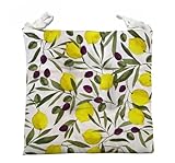 chaises provencales anciennes Lavable en machine Lot de 4 coussins de chaise pour cuisine avec lacets citron et olive. Fabriqué en Italie