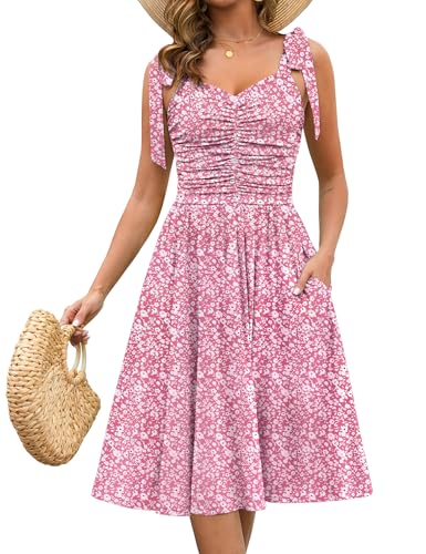 Image of Kranda Women 2026 Summer Casual Spaghetti Strap Sundress V Neck Sleeveless Flowy Boho Floral Midi Dress with Pockets