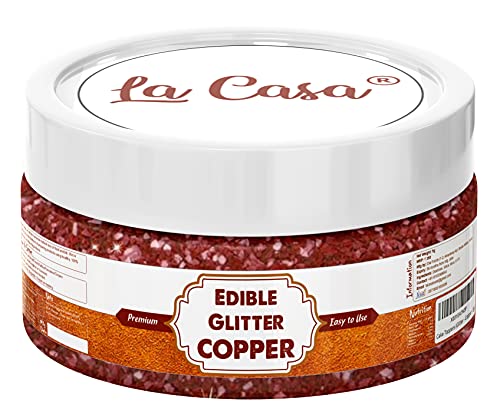 Image of La Casa Premium Edible Glitter - Copper | Metallic Glitter Ideal for Cake Icing Decoration & Garnishing | 9gm |