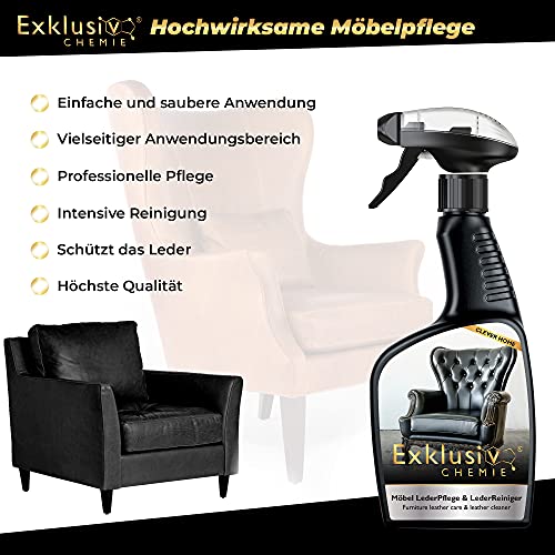 Exklusiv Chemie Echtleder Pflege & Lederreiniger | Lederpflege | Möbelpflege | Lederpflegemittel | Lederpolitur | Für Ledermöbel, Ledercouch und Sofa | 500 ml
