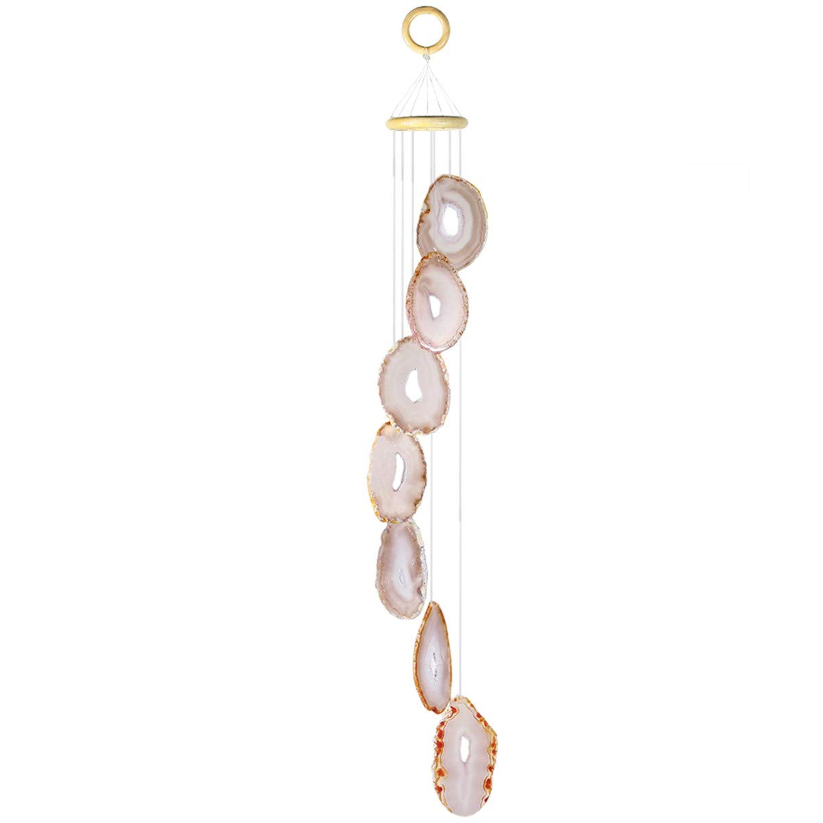 KYEYGWO Natürlicher Achat Scheiben Geode Windspiel Sun Catcher KristallsteinGlockenspiel Artwork für Hausgarten Dekoration 70-85 cm