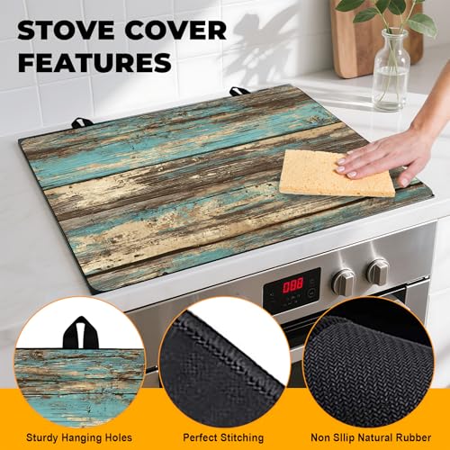 Image of Stove Top Cover for Home Decoration Kitchen Pad Washable Cooktop Covers Countertop Stove Protector Mat for Home Kitchen Cooktops (Blue wood, 30 inchx21 inch)